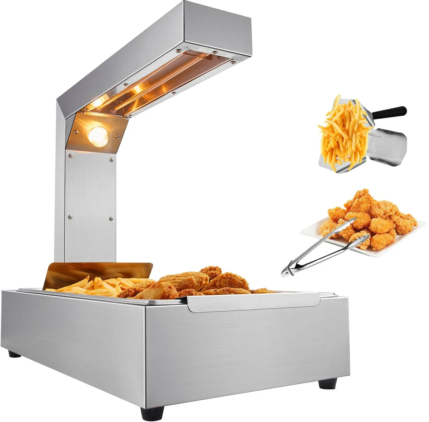 VEVOR 750 W Wärmebrücke Speisenwärmer 605 x 343 x 555 mm Pommes Frittenwanne, One-Touch-Bedienung Warmhaltegerät Elektro Pommes-Wärmer mit Lebensmittelclip Max. 50 °C Cafeteria, Snackbar usw.