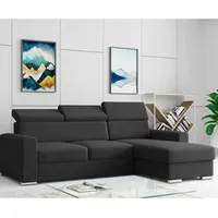 Möbel Punkt Ecksofa TOKIO mit Bett und Bettkasten Sofa/Schlafsofa - Schwarz