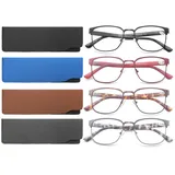MODFANS 4er-Pack Lesebrille Herren Damen Blaulichtfilter Metallrahmen Rechteck Stil Edelstahl Material
