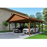 SKANHOLZ Satteldach-Carport Wallgau Nussbaum 620 x 600 cm rote Schindeln