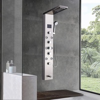 LED Licht Duschpaneel Wasserfall Regendusche Wasserhahn Set SPA Massagestrahl Badewanne Duschsäule Duschmischbatterie Turm,Schwarz