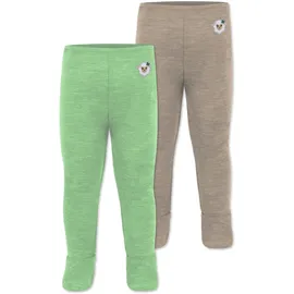 normani Outdoor Sports Normani, Outdoor Sports 2er Pack Baby Merino Unterhose mit Füßen in Beige/Grün | Gr.: 92