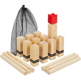 Relaxdays Wikinger Spiel, Outdoor Wurfspiel, Kinder & Erwachsene, Holz, Schwedenschach, 21 Spielfiguren, Beutel, Natur