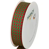 Halbach Seidenbänder Premium Vichy Karo Geschenkband (rot/dunkelgrün) | Breite 25mm Länge 25m | Karoband made in Germany | kariertes Schleifenband in vielen Farben