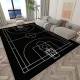 Teppich Wohnzimmer Kurzflor Moderner Sport Basketballplatz Strichzeichnungen 140x200 cm Schlafzimmer Teppich Flauschiger Waschbar Teppich, Teppiche für Arbeitszimmer Büro Super Weich Anti-Rutsch