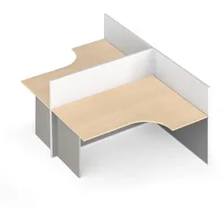 Tischtrennwand-Set mit ergonomischem Tisch PRIMO, T-Form, magnetisch, 2 Plätze, grau/Birke