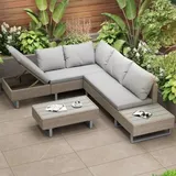 Gartenmöbelset, Sitzgruppe, Loungebank, Gartenlounge für 4-5 Personen, Gartenmöbel mit Eckbank, Tisch und Kissen, abnehmbarer und waschbarer Sto... - Grün