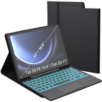 Tastatur Hülle für Samsung Galaxy Tab S9 FE / Tab S9 - 7 Farbige Beleuchtung Touchpad Tablet Cover mit Stifthalter - Beleuchtete Deutsches QWERTZ Layout Tastatur für Tab S9 FE 10,9"/S9 11 zoll Schwarz