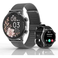 LES FLEURS Smartwatch (3 cm, android ios), Elegante Smartwatch Damen mit 1,19 Zoll HD Touchscreen schwarz