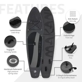 ECD Germany Aufblasbares Stand Up Paddle Board Makani Paddelboard aufblasbar Schwarz Kunststoff, Wasser/Strand/Meer, 80x15x320 cm