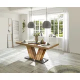 Mäusbacher Komfort 2.0 Esstisch Holzwerkstoff V-Form ausziehbar - Asteiche/Schwarzstahl