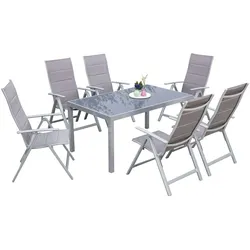 Gartenmöbel Set 7-tlg. Taviano Metall/Textil/Glas