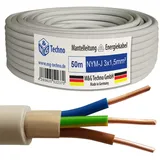 M&G Techno Mantelleitung Elektro Strom Kabel Kupfer eindrähtig, 7343, Grau, NYM-J 3x1,5 mm2-50m