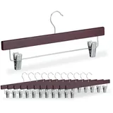 Relaxdays Hosenbügel 12er Set, je 2 Klammern, Clipkleiderbügel für Hosen & Röcke, HBT: 15,5x36x3 cm, Holz & Eisen, braun