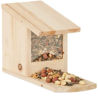 Relaxdays Eichhörnchen Futterhaus zum Stellen, Überwinterungshilfe aus Tannenholz, H x B x T: 17,5 x 12 x 25 cm, natur