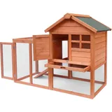 Wiltec Hasenstall 1220 x 630 x 920 mm mit Freilaufgehege und erhöhtem Unterschlupf aus Fichtenholz, Kaninchenkäfig mit 2 Etagen, Kleintierstall