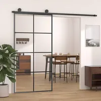 Gecheer Schiebetür Schwarz 102,5x205 cm, Soft Close Glasschiebetür Schiebetüren für Raumteiler Loft Innentür, ESG-Glas und Aluminium(Nur Tür, Keine Gleitschienen)