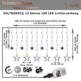 Voltronic 12 Sterne 150 LED Lichtervorhang Lichterkette Innen Außen Party Deko - Weiß/Bunt