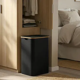 Songmics Boxxx Wäschekorb, Schwarz, Metall, Kunststoff, Textil, Naturmaterialien, Lederlook, 150 L, rechteckig, 60x70.5x38.5 cm, Tragegriffe, Deckel, zusammenfaltbar, Ordnen & Aufbewahren, Wäschekörbe & Tonnen