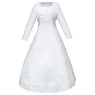 Märchenburg Satinkleid Tulpe-Kommunionkleid, Prinzessinnenkleid m. Bolero Jacke und Reifrock KOMMUNIONKLEID weiß 128