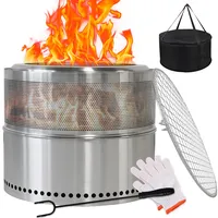 Feuerschale Edelstahl 50cm, Rauchfreie Feuerschale mit Grillrost, Aufbewahrungstasche, Abnehmbarer Aschekasten, Feuertonne, Tragbare Feuerstelle für Den Garten, Terrasse Balkon (Style 1)