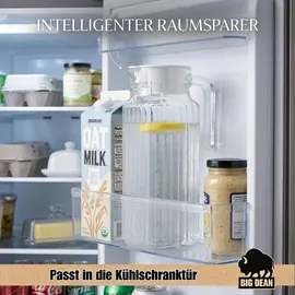 BigDean 2 Stück Kühlschrankkrug 1,1 Liter Glas Wasserkrug mit Deckel ergonomischer Griff