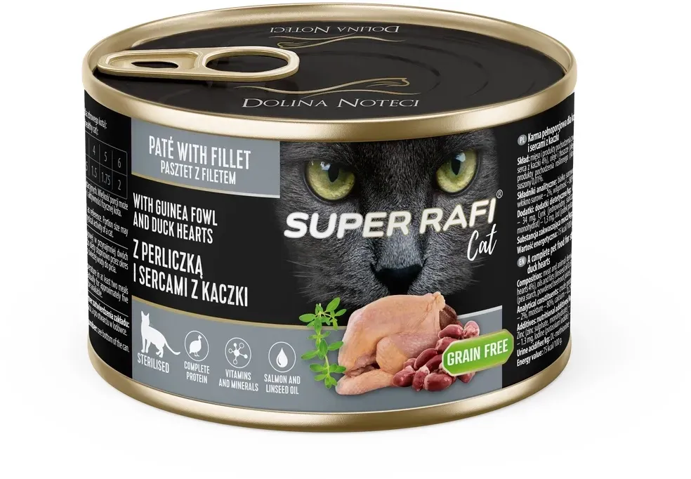 DOLINA NOTECI Super Rafi Cat P&F mit Perlhuhn- und Entenherzen für sterilisierte Katzen 185g