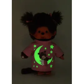 Sekiguchi Monchhichi Mädchen, Glow in the Dark Elementen und Zöpfen mit Schleifen, ca. 20 cm
