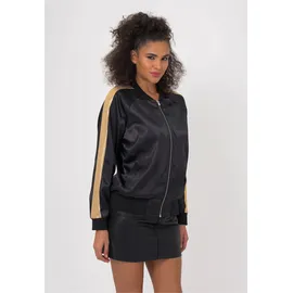 Freshlions Bomberjacke "Aurelia", Damen, Gr. S, schwarz, 100% Polyester, unifarben, lang, Rundhals, Jacken Bomberjacke, im sportlichen Design