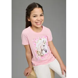Kidsworld T-Shirt "Süßer Pferde-Fotodruck", Mädchen, Gr. 176/182, rosa, Single Jersey, Obermaterial: 100% Baumwolle, bedruckt, Basic, Rundhals, Shirts T-Shirt, für Mädchen, Kurzarm, mit Rundhalsausschnitt, mit coolem Druck