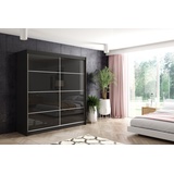 ALTDECOR Schiebetürenschrank VIVI 2 (Kleiderschrank Aluminium-Leisten, Lacobel, Schiebetürenschrank) schwarz 200 cm x 216 cm x 61 cm