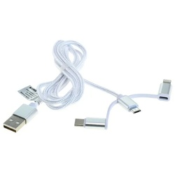 USB Datenkabel für Apple iPhone XS, Apple iPhone XS Max, Apple iPhone XR, 3in1 Stecker für iPhone, Micro-USB, USB-C, mit Ladefunktion, ca. 1 Meter lang, weiß