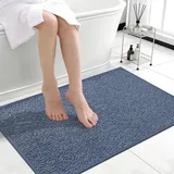 Homaxy Dünn Badezimmerteppich, Badematte rutschfest mit Gummi Rückseite, Saugfähig & Schnelltrocknend Badteppich, Waschbar Badvorleger mit kurzem Flor, 60X90cm, Blau