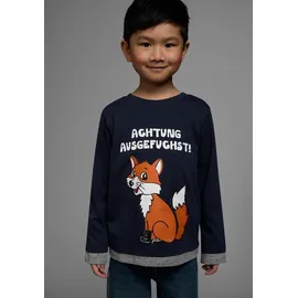 Kidsworld Langarmshirt "ACHTUNG AUSGEFUCHST", Jungen, Gr. 92/98, blau (marine), Jersey, Obermaterial: 100% Baumwolle. Einsatz: 85% Baumwolle, 15% Viskose, bedruckt, Basic, Shirts Langarmshirt, Shirt mit coolem Fuchsdruck