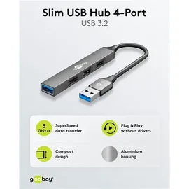 goobay Slim 4-Port USB-Hub, USB-A auf USB-A, 5 Gbit/s
