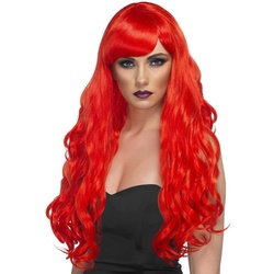 Smiffys Kostüm-Perücke Desire rot, Lange gewellte Frisur für Divas, Meerjungfrauen oder Festivals rot