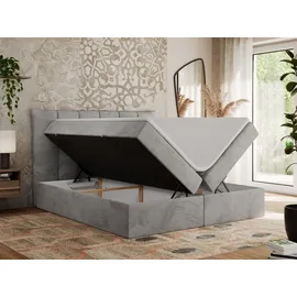 MKS Meble Boxspringbett 160x200 cm mit Bettkasten und Matratze H3, Bett mit Topper T25, Polsterbett Doppelbett mit Stauraum - Premium 10 - Hellgrau