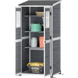 Gartenschrank Holz, Geräteschuppen Mit Abschließbar Tür 2 Fenstern Bodenplatte Asphalt-pultdach Ablage 91x69x192cm, Wetterfest Geräteschrank, Gerätehaus Für Garten, Terrasse, Hellgrau