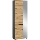 INOSIGN Garderobenschrank »Rehat, Höhe: 190cm, in Basalt grau/ Artisan Eiche, 2 Türen, 6 Fächer«, Garderobe, Flurschrank, Dielenschrank, Kleiderschrank, Garderobenmöbel grau