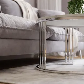 lookway Runder Couchtisch, 2in1 LORI LEVANTO silberner Chrom - Silber,