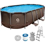 Avenli Frame Stahlrahmenpool Set Oval 427 x 275 x 100 cm RattanBraun mit Filterpumpe, Sicherheitsleiter und Reparaturaufkleber