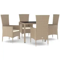 vidaXL 5-tlg. Garten-Essgruppe mit Kissen Beige Poly Rattan