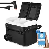 Clanmacy Kompressor Kühlbox 50 Liter mit Rollen, Elektrische Gefrierbox mit APP-Steuerung zum Kühlen, Kühlschrank Einfrieren & Warmhalten Kühls... - Schwarz