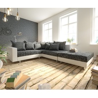DeLife Ecksofa Clovis Weiss Schwarz Hocker Armlehne Ottomane Rechts modular - Schwarz