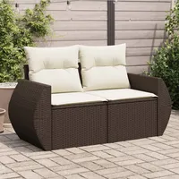 vidaXL Gartensofa mit Kissen 2-Sitzer Braun Poly Rattan