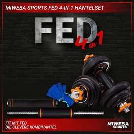 MIWEBA Sports FED 4in1-Hantelset, Kurzhanteln, Langhantel, Hantelscheiben Stahl, 20/30 kg, Koffer (ohne Kugelhantel-Griffen, 20 Kg schwarz)