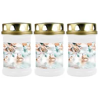 HS Candle Grabkerze (3-tlg), Grabkerze Brenndauer 40 Stunden viele vers. Variationen und Motive weiß