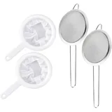 Haarsieb Küche, 4-teiliges Set mit Edelstahl- und Nylonfiltern, 200/400 Mesh, ideal zum Filtern von Kaffee, Tee und Säften, Maße 23,5 x 14,5 x 1,5 cm
