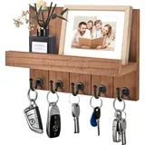 Wandschlüsselhalter, Wandschlüsselhalter aus Holz, mit 5 Schlüsselhaken, für Wohnzimmer, Badezimmer, Küche, Eingangsbereiche, Flure (Braun)
