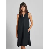 Knielanges Leinenkleid mit V-Ausschnitt, Marine, 40